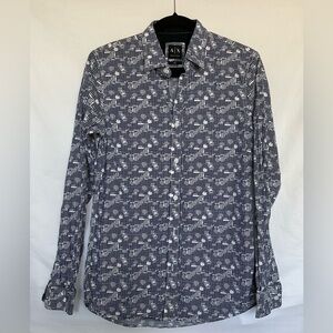 Armani Exchange Blue and White Casual Button Down Shirt